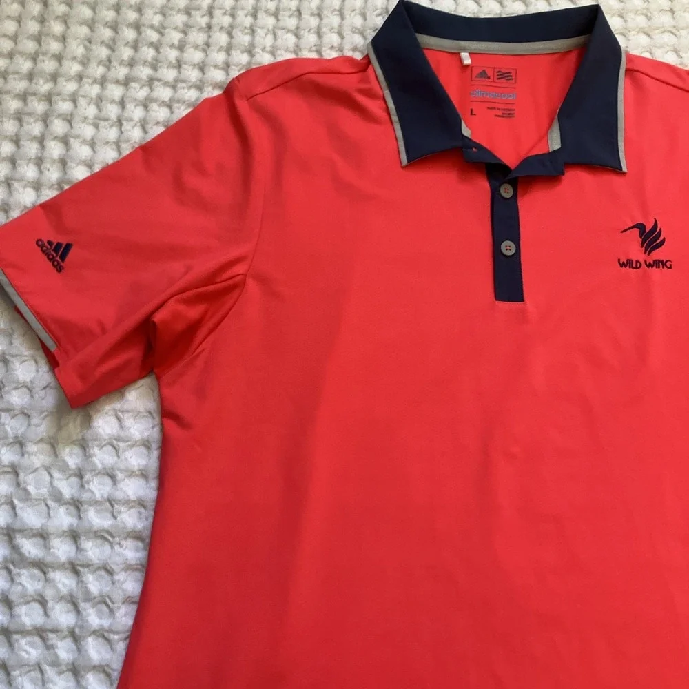 Adidas Polo Shirt Large Coral/Blue Climacool Wild Wing Golf Short Myrtle‎ Beach